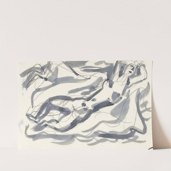 Ontwerp voor een vignet; naakte vrouw en paard met op de achtergrond de zee (1891) by Leo Gestel