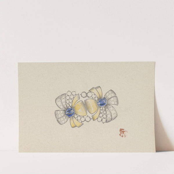 Ontwerp voor juweel in de vorm van twee gestileerde bloemen, met goud en saffieren by Jules Chadel