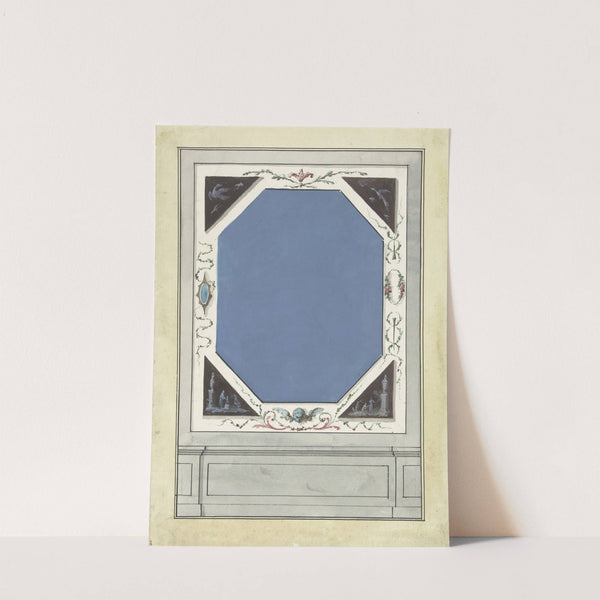 Ontwerp voor kamerversiering met een paneel met centraal een blauwe achthoek by Abraham Meertens
