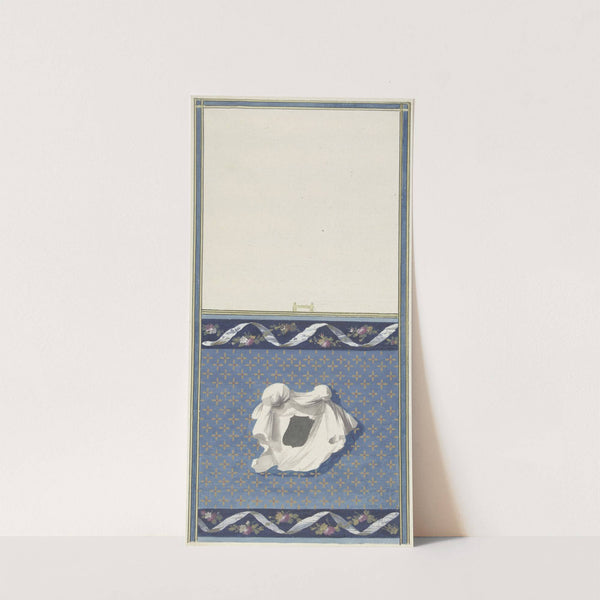 Ontwerp voor kamerversiering met verticaal twee panelen, de onderste met een witte doek op een sterrenfond by Abraham Meertens