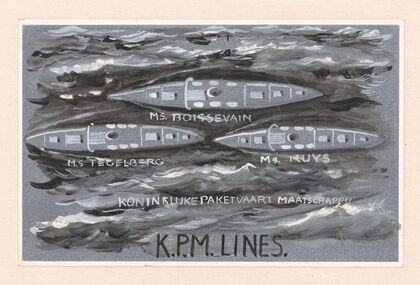 Ontwerp voor vignet van de Koninklijke Paketvaart Maatschappij, K.P.M. Lines