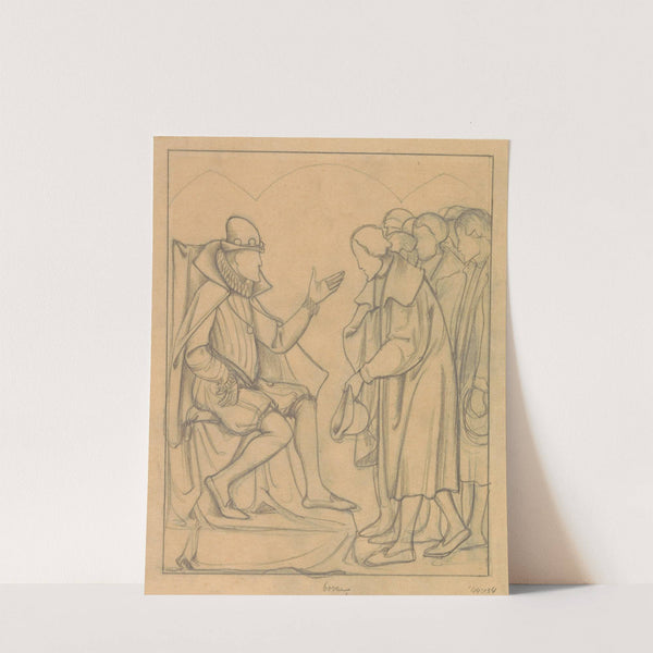 Ontwerp voor wandschildering in de Beurs van Berlage; kapitein Hooft met zijn zeven zoons bij koning Frederik II van Denemarken by Antoon Derkinderen