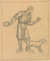 Ontwerp voor wandschildering in de Beurs van Berlage; staande man met hond