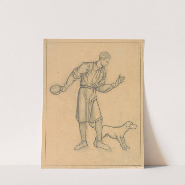 Ontwerp voor wandschildering in de Beurs van Berlage; staande man met hond by Antoon Derkinderen