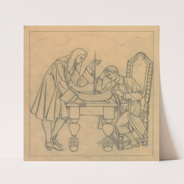 Ontwerp voor wandschildering in de Beurs van Berlage; tsaar Peter de Grote, die door burgemeester Nicolaas Witsen in de zeevaartkunde wordt onderwezen (1869 - 1925) by Antoon Derkinderen