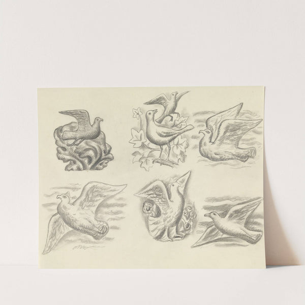 Ontwerpen voor een watermerk van een bankbiljet; zes ontwerpen met vogels by Leo Gestel