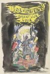 Ontwerpschets affiche voor propaganda kunstbescherming in het leger, schets van soldaat frontaal gezien staand op een bakstenen muurtje, erboven de tekst ‘Soldaten ! waakt ook voor Kunst’.