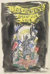 Ontwerpschets affiche voor propaganda kunstbescherming in het leger, schets van soldaat frontaal gezien staand op een bakstenen muurtje, erboven de tekst ‘Soldaten ! waakt ook voor Kunst’.