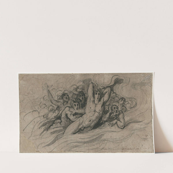 Ontzetting: angstige figuren in vlammen of golven by David Humbert de Superville