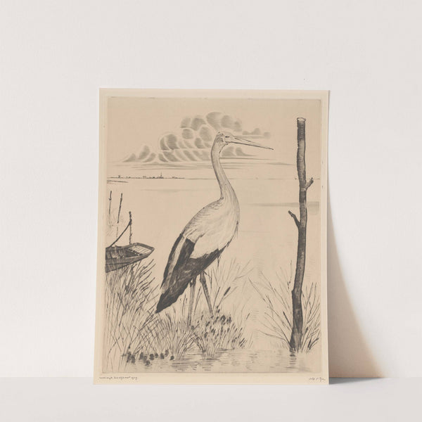 Ooievaar aan een oever (1929) by Lodewijk Schelfhout