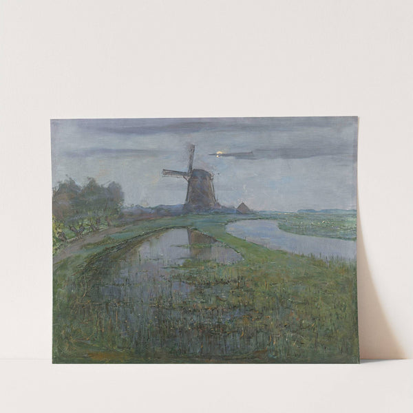 Oostzijdse Mill along the River Gein by Moonlight by Piet Mondrian