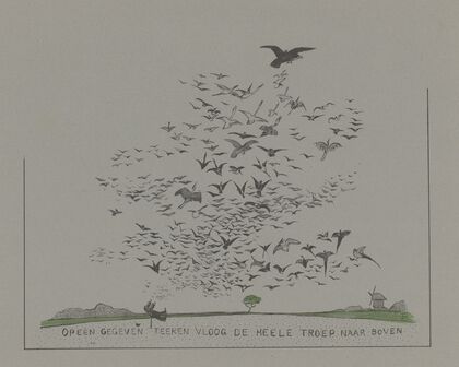 Op een gegeven teeken vloog de heele troep naar boven