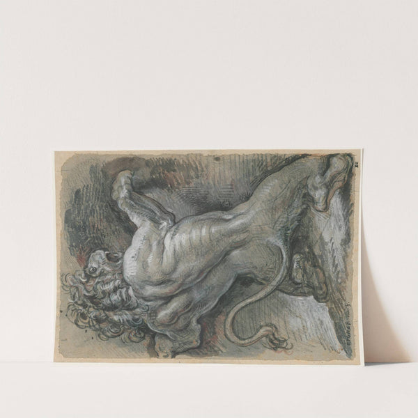 Opgerichte, verschrikte leeuw: met menselijke trekken by David Humbert de Superville