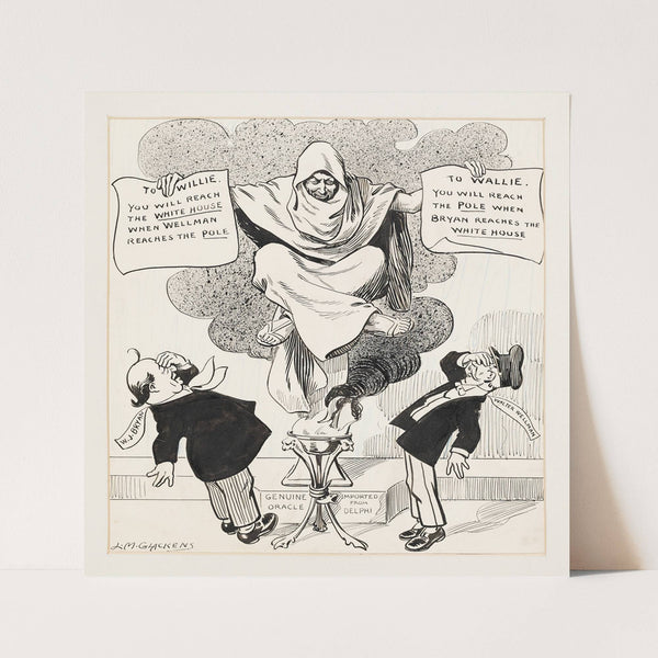 Oracle (‘Genuine oracle imported from Delphi’) seated cross-legged in cloud of smoke (1909) by Louis Glackens