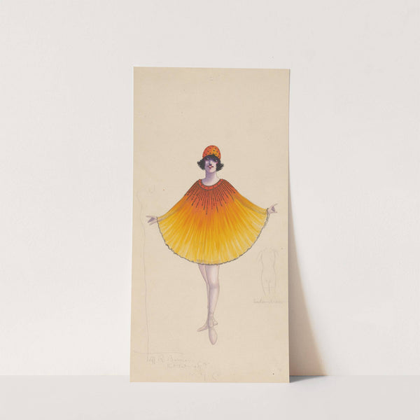 Orange and yellow poncho-type costume with under-dress sketch by Will R. Barnes