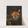 Orange in a porcelain bowl and chestnuts on an entablature by Martinus Nellius