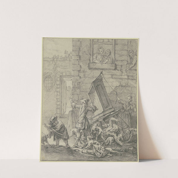 Orgelleute werden von beißenden Hunden über den Haufen geworfen by William Hogarth