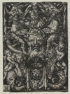 Ornament Design with a Mask, A Couple of Tritons, and Two Children Below (1549)