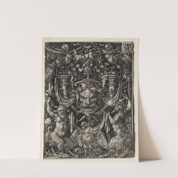 Ornament Design with a Mask and an Eagle between Two Fauns Below (1509) by Heinrich Aldegrever