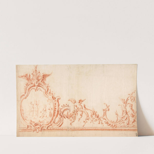 Ornament Drawing with Cartouche, Putti, and Monkeys by Gilles-Marie Oppenord