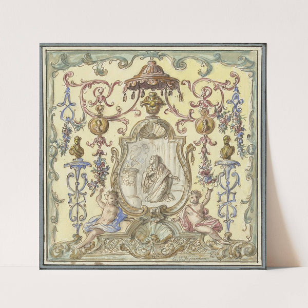 Ornament met offerende Vestaalse maagd (1677 - 1755) by Elias van Nijmegen