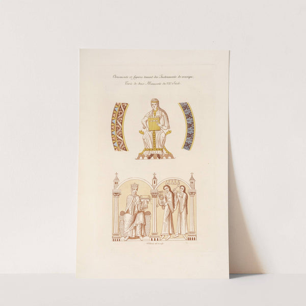 Ornements et figures tenant des instruments de musique, tirés de deux manuscrits de VIIe siècle. by Nicolas Xavier Willemin