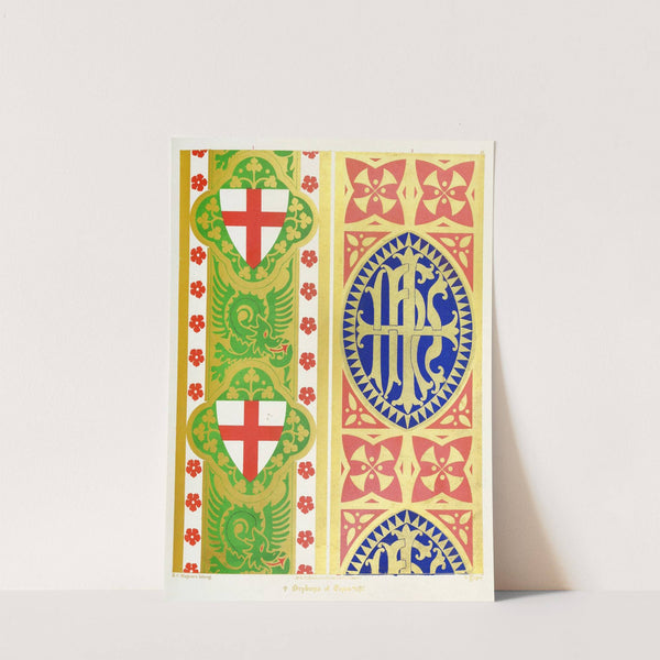 Orphreys of Copes; 1. St. George, Shield and Dragon ; 2. The Five Crosses with the Holy Name in the First. by Augustus Pugin