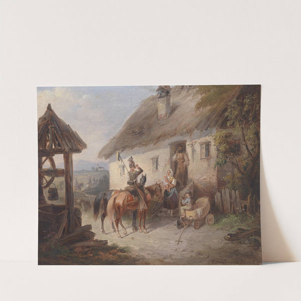 Österreichische Ulanen vor einem Bauernhaus by Carl Martin Ebersberg