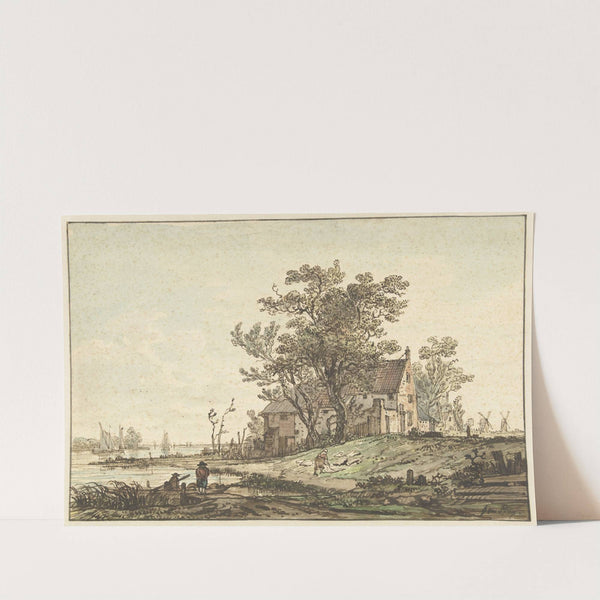 Oude boerderij aan een rivier by Jacob van Strij