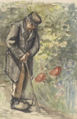 Oude man leunend op zijn stok (1834 - 1911)