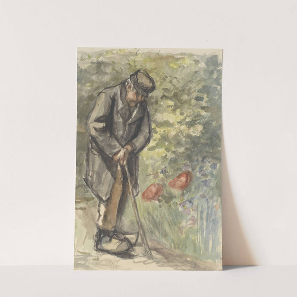 Oude man leunend op zijn stok (1834 - 1911) by Jozef Israëls