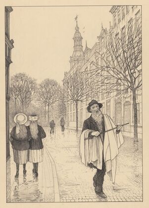 Oude man met stok op een straat