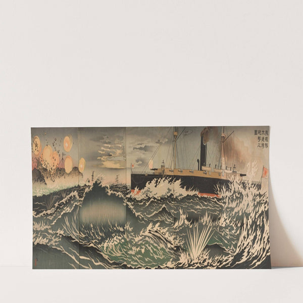 Our Fleet of Warships Bombarding Dalian Bay (1894) by Kobayashi Kiyochika