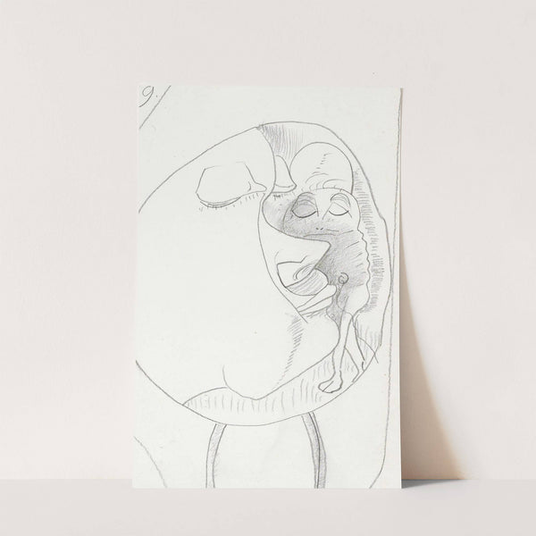 Ovaal met een kop in profiel naar rechts, twee benen en een kop met gesloten ogen by Samuel Jessurun de Mesquita