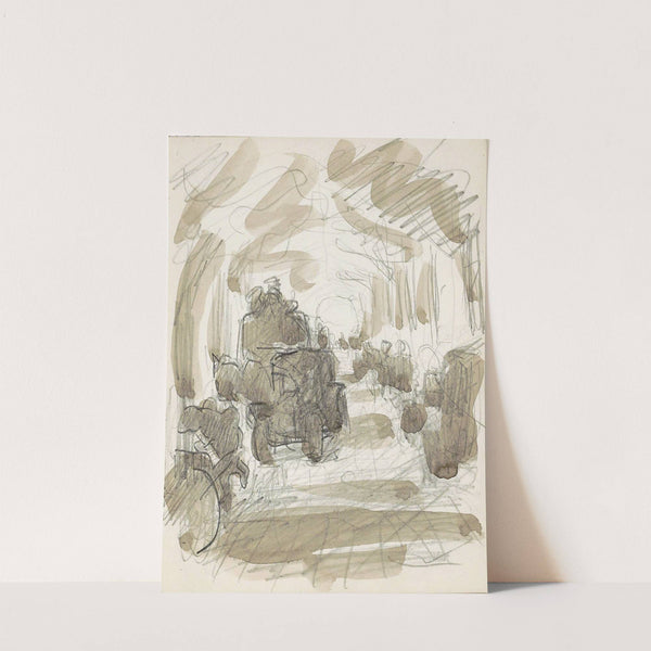 Overdekte galerij met figuren en een paardenkar by Reijer Stolk