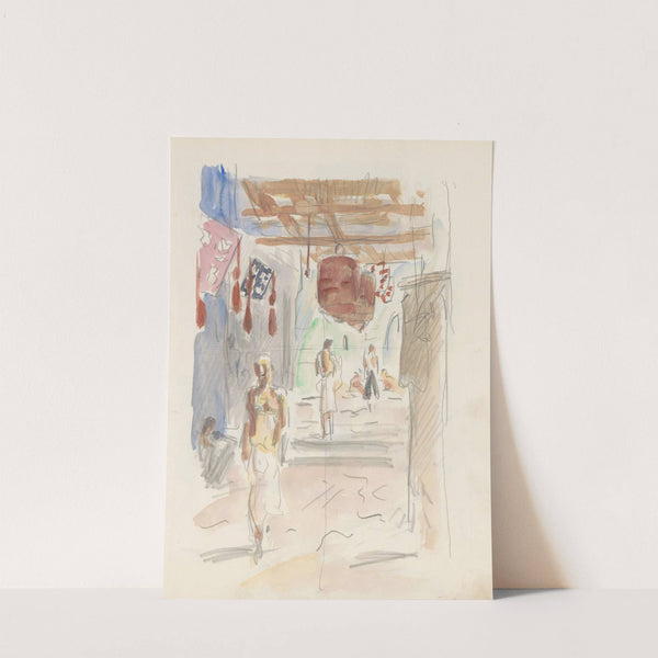 Overdekte straat met lampionnen en figuren (1931) by Marius Bauer