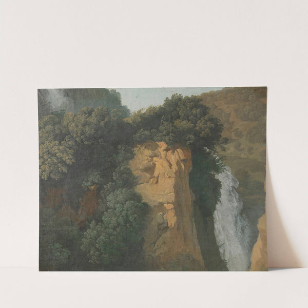 Overgrown Cliffs with a Waterfall in Italy, perhaps at Tivoli by Hendrik Voogd