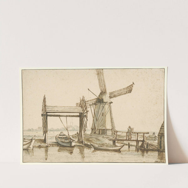 Overhaal en een molen buiten Amsterdam by Anthonie van Borssom