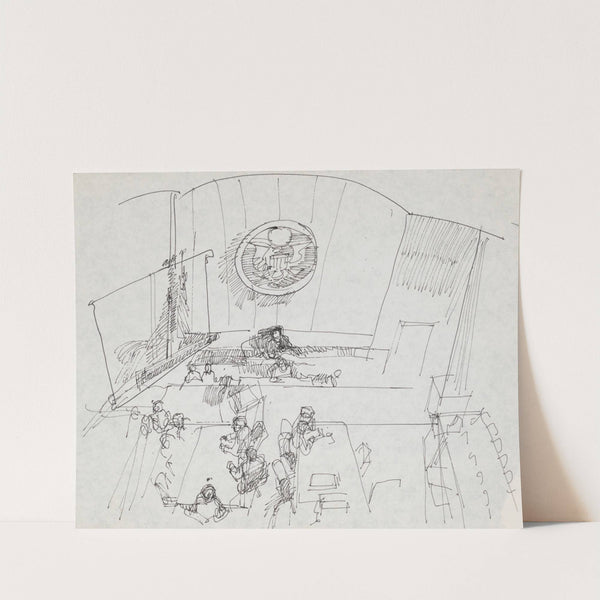 Overhead view of courtroom for the Patty Hearst trial, San Francisco, California by Joseph Papin