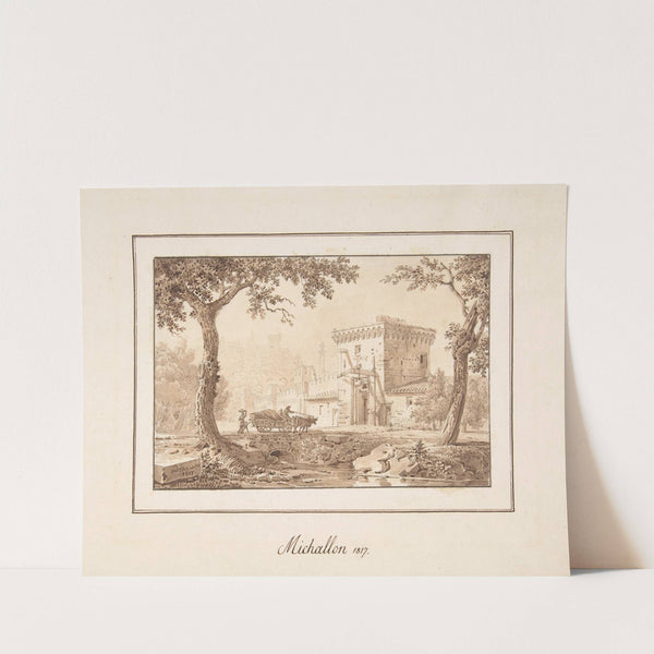 Oxcart Approaching a Fortified Building by Achille Etna Michallon