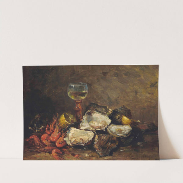 Oysters and prawns with a glass of wine by Hubert Bellis