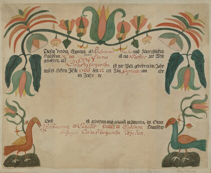 Pa. German Birth and Baptismal Certificate