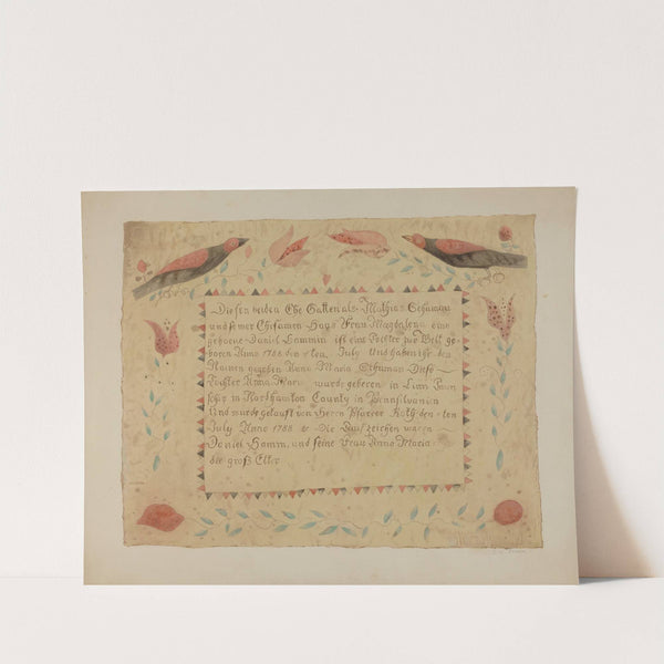 Pa. German Birth Certificate by Ethelbert Brown