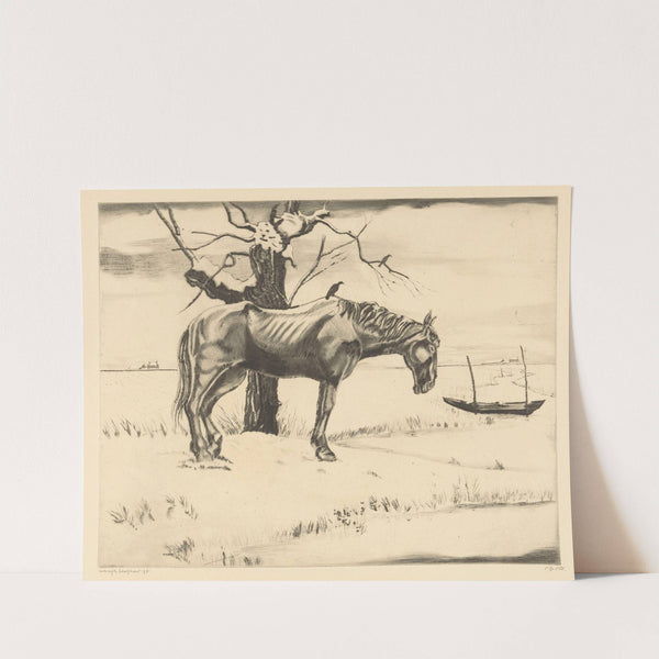 Paard in een besneeuwd landschap by Lodewijk Schelfhout