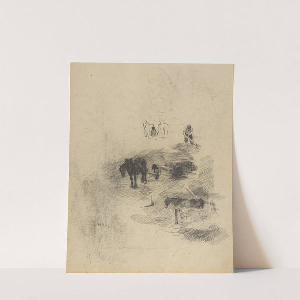 Paarden, kar en werkman by James Ensor