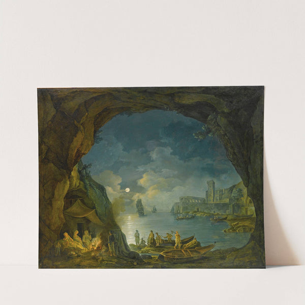 Paesaggio Notturno Con Astanti In Una Grotta Mediterranea by Joseph Rebell