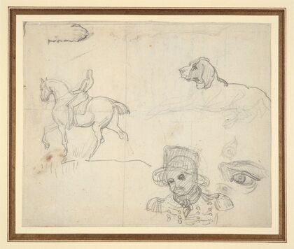 Page of Sketches (equestrian, dog, soldier’s head)