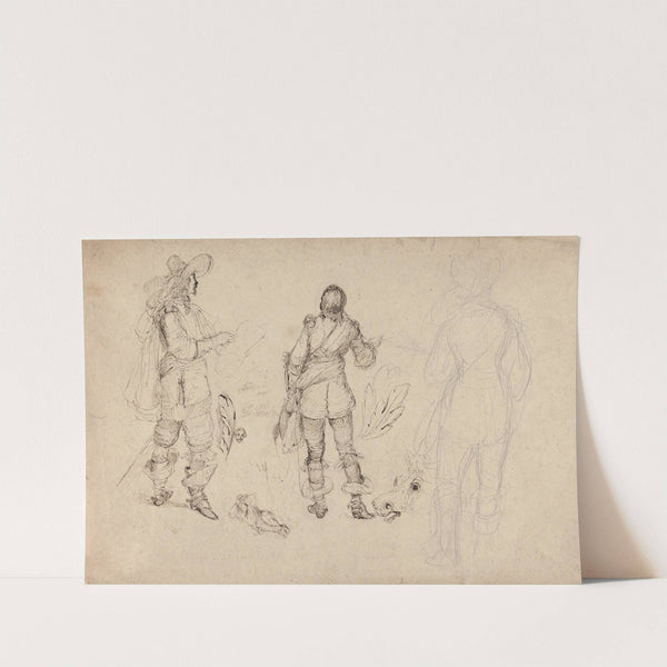 Page of Sketches of Cavaliers, Horse's Head, and Plumes by Thomas Henry Nicholson