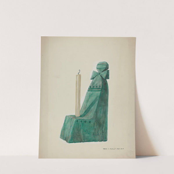 Painted Wooden Candle Stick, with Grooves andCircles by Majel G. Claflin