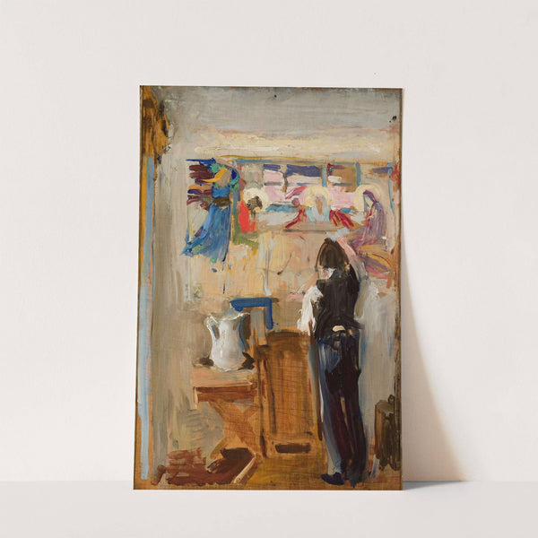 Painter Janusz Nawroczyński in the studio, sketch by Konrad Krzyżanowski